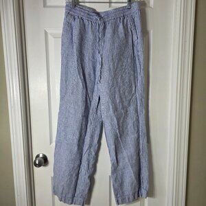 Talbots Blue & White Striped 100% Linen Wide Leg Pants Size 4